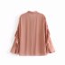 layered ruffle long-sleeved lace-up loose solid color top NSLQS123546
