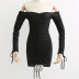 Drawstring Wrap Breast Long Sleeve tight solid color Dress NSLQS123551