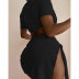 print/solid color hanging neck short sleeve lace-up bikini four-piece set NSLRS123579