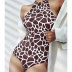 print hanging neck backless lace-up one-piece swimsuit NSLRS123582