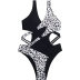 High Waist sling v neck hollow leopard print One Piece Swimsuit NSLRS123587