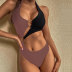 high waist hollow hanging neck lace-up solid color/color matching one-piece swimsuit NSLRS123590