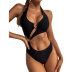 high waist hollow hanging neck lace-up solid color/color matching one-piece swimsuit NSLRS123590