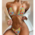 print/solid color hanging neck lace-up bikini two-piece set NSLRS123593