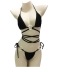 hanging neck backless lace-up solid color bikini two-piece set NSLRS123595