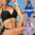 conjunto de dos piezas de bikini de color sólido con cuello colgante sin espalda con cordones NSLRS123603