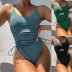sling backless lace-up solid color one-piece swimsuit NSLRS123610