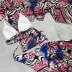 print hanging neck lace-up long sleeve drawstring bikini four-piece set NSLRS123617