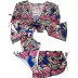 print hanging neck lace-up long sleeve drawstring bikini four-piece set NSLRS123617