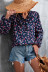 Retro floral print Lantern long-sleeved V-Neck Shirt  NSLNZ123636