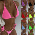 lace-up backless hanging neck slim solid color bikini two-piece set (multicolor) NSLRS123662