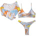 print sling wrap chest long sleeve high waist bikini three-piece set NSLRS123665