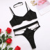 sling chain hollow high waist solid color underwear set with choker NSSSW123698