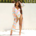 print V-neck sling backless one-piece swimsuit and long-sleeved cover-up set NSZH123729