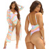 print V-neck sling backless one-piece swimsuit and long-sleeved cover-up set NSZH123729