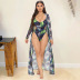 printing sling backless one-piece swimsuit and long-sleeved cover-up set NSZH123730