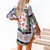 summer printed long-sleeved single-breasted vacation short dress  NSKX123733
