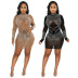 long-sleeved hot drill tight solid color see-through dress without panties NSCYF123735