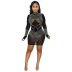 long-sleeved hot drill tight solid color see-through dress without panties NSCYF123735