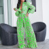 printing long-sleeved lapel lace-up wide-leg pleated jumpsuit  NSJZC123747