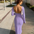 summer long-sleeved v-neck hollow lace-up backless slit long dress NSJZC123750