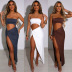 Solid Color sleeveless word-neck Hollow knotted Slit dress  NSHBG123760