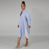 vestido camisero de manga larga con solapa a rayas azules y blancas NSHBG123761