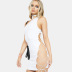 white slanted-shoulder hollow lace-up short dress  NSHBG123767