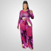 rose red printed long-sleeved knitted top and wide-leg pants two-piece set NSHBG123770