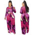 rose red printed long-sleeved knitted top and wide-leg pants two-piece set NSHBG123770