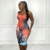 sexy color matching print irregular sling short dress  NSHBG123772