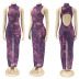 purple perspective mesh print sleeveless backless slim long dress  NSHBG123777