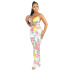 summer floral printed lace-up hollow wide-leg sling jumpsuit NSHBG123781