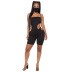black wrapped chest hollow sling shorts jumpsuit (including mask) NSHBG123782