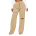 pantalones deportivos de tiro alto y pernera ancha con rotos en color liso NSHBG123788