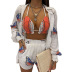 butterfly print wrap chest top shorts three-piece set NSONF123813