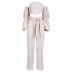solid color cotton and linen one-shoulder top loose pants set NSONF123837