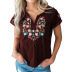 retro embroidered V-neck short-sleeved T-shirt NSONF123844
