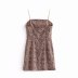 leopard print lace-up zipper slip dress NSLQS123886