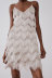 solid color V-neck Fringe Decorative Sling Dress NSLQS123892