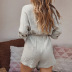mono de lino y algodón de manga larga con solapa en la cintura de color liso NSONF123899