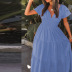 vestido de manga de pétalo de cintura elástica delgada con cuello en v de color sólido NSONF123901