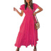 solid color v-neck slim elastic waist petal sleeve dress NSONF123901