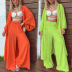 solid color mid-length long sleeve cardigan wide-leg pants two-piece set NSONF123906