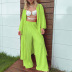 solid color mid-length long sleeve cardigan wide-leg pants two-piece set NSONF123906