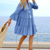 vestido de costura de lino de algodón suelto con cuello en V de color liso NSONF123938