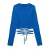 round neck long sleeve lace-up slim solid color knitted top NSLAY124985