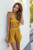 sling ruffle backless solid color vest and Shorts Suit NSHNF117257