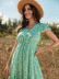 V-neck short-sleeved high waist lace-up floral dress NSHNF117267