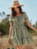 square collar short-sleeved high waist floral dress NSHNF117268